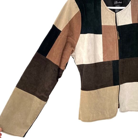 Vintage Suede Patchwork Karen Arnold Boho Zip Up Fitted Jacket size medium - Picture 3 of 7